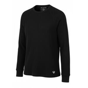 True Religion Black Waffle Knit Thermal Long Sleeve Shirt Men Large Logo Casual
